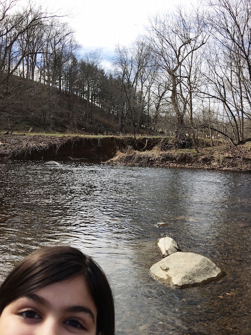 selfie at a woodland stream in winter